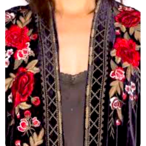 JOHNNY WAS JWLA Meri Floral Embroidered Velvet Draped Cardigan Purple NEW RARE! - Picture 12 of 12